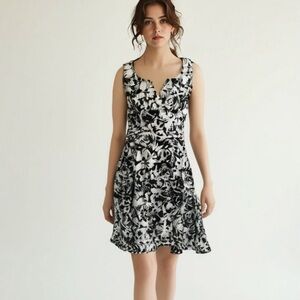 Adrianna Papell Black & White Floral Dress Size 8